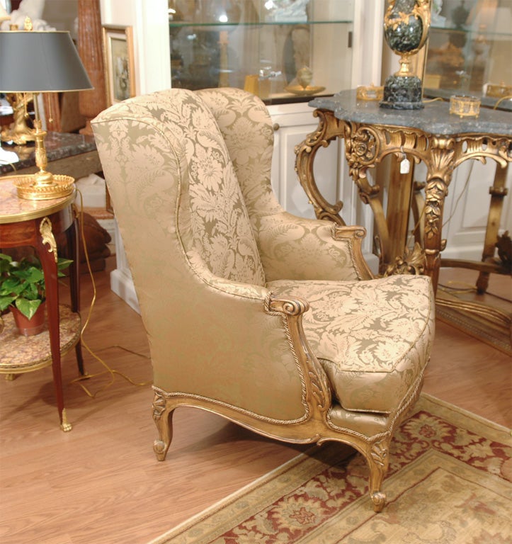 Pair Louis XV Gilt Wing Chairs 2