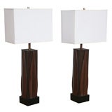 Pair Carved Mahogany Leaf Lamps