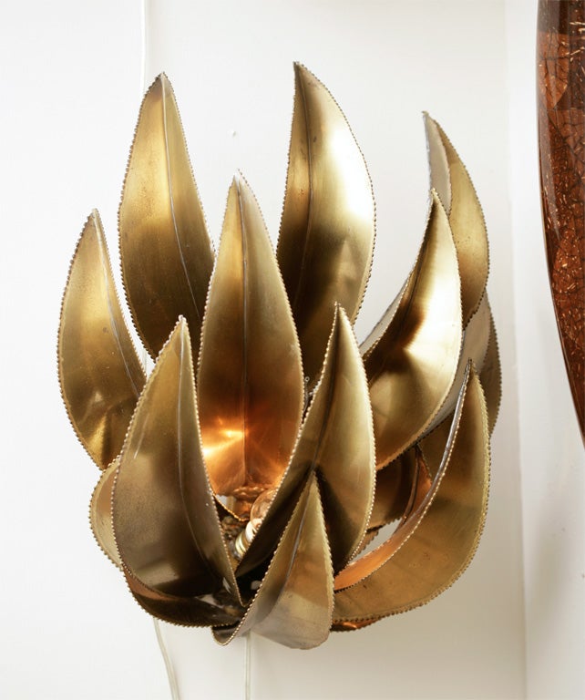 Pair of Brass Banana Leaf Sconces