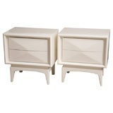 Pair of 50's Faceted White Lacquered Night Stands