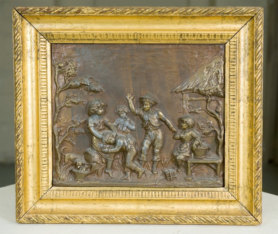 Wood Pair of Gilt Framed Zinc Relief Panels For Sale