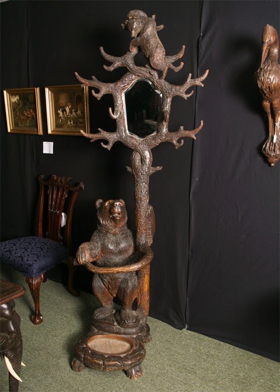 A Black Forest Halltree with mother bear and cub.