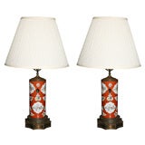 Antique Pair of oriental wig stands now as lamps