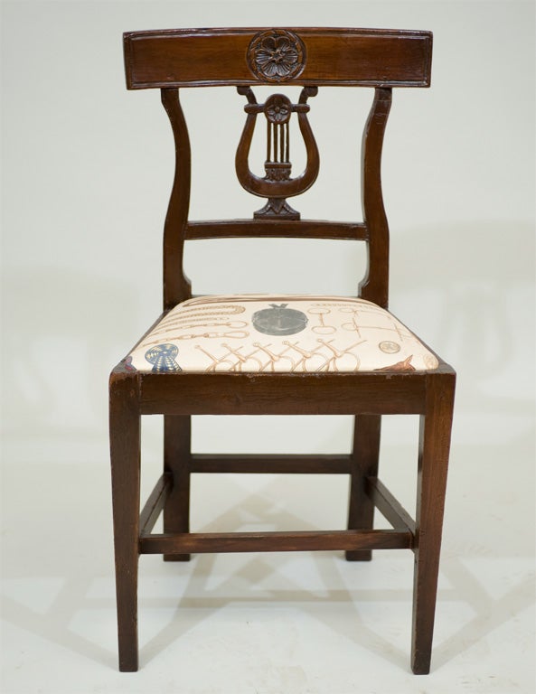 Fabric Pair of Italian Walnut Hall Chairs For Sale