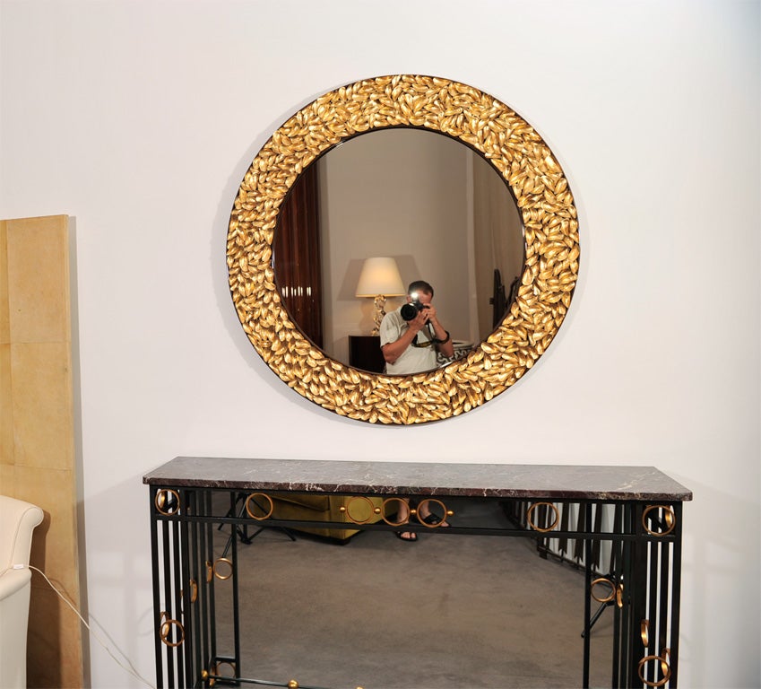 Contemporary round shell Mirror by Thomas Boog. <br />
Signed label on back:  Thomas Boog, France<br />
<br />
Please note that this is a special order only.