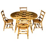 French Bamboo and Rattan Dining Set with Vallauris Tile Details.