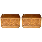 Vintage A Pair of Lattice Front Two Door Night Stands By Drexel