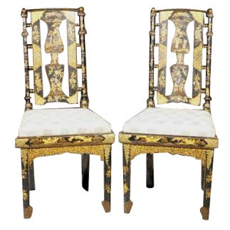 Pair of "Japanned" Chinoiserie Aesthetic Sidechairs For Sale