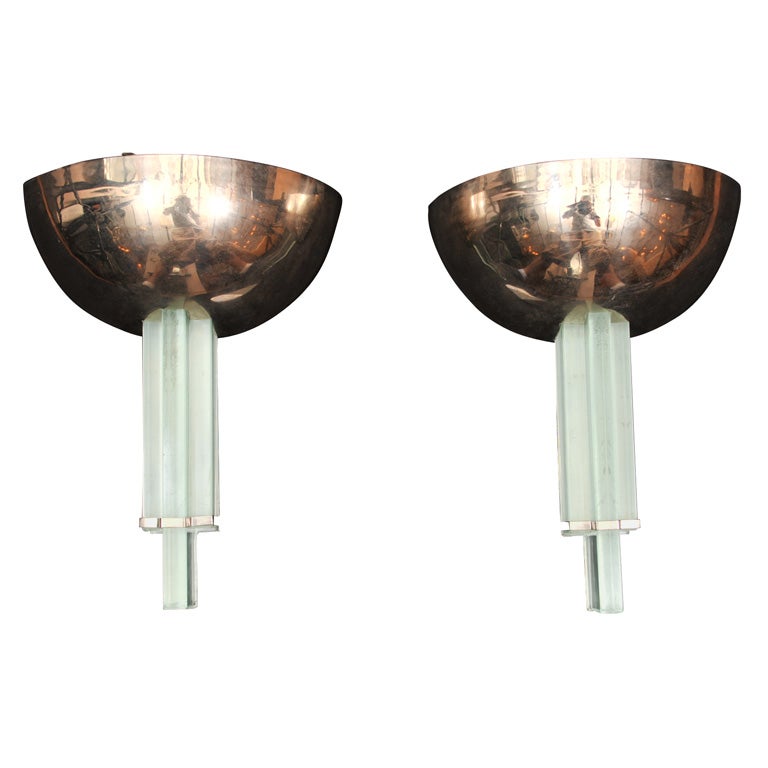 Pair of Modernist Art Deco Wall Sconces by et Michon For Sale at