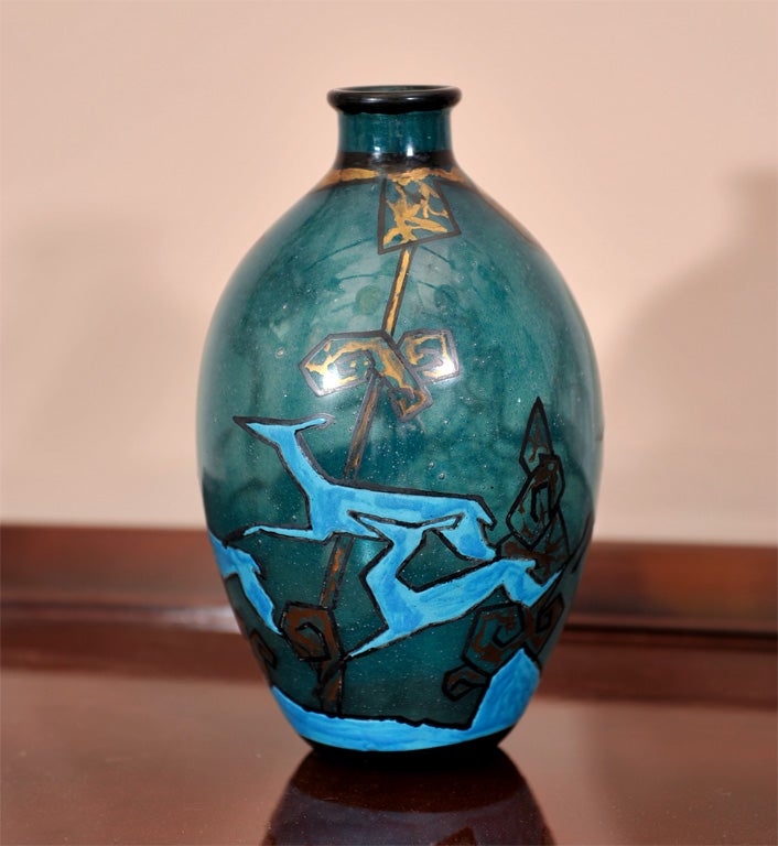 Mid-20th Century Art Deco Enameled Vase by MARCEL GOUPY