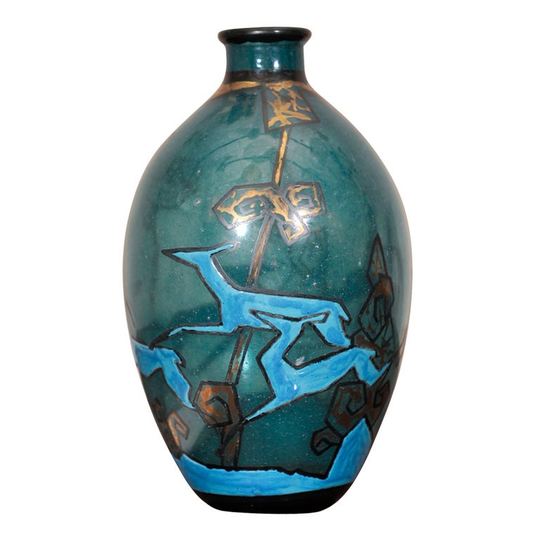Art Deco Enameled Vase by MARCEL GOUPY