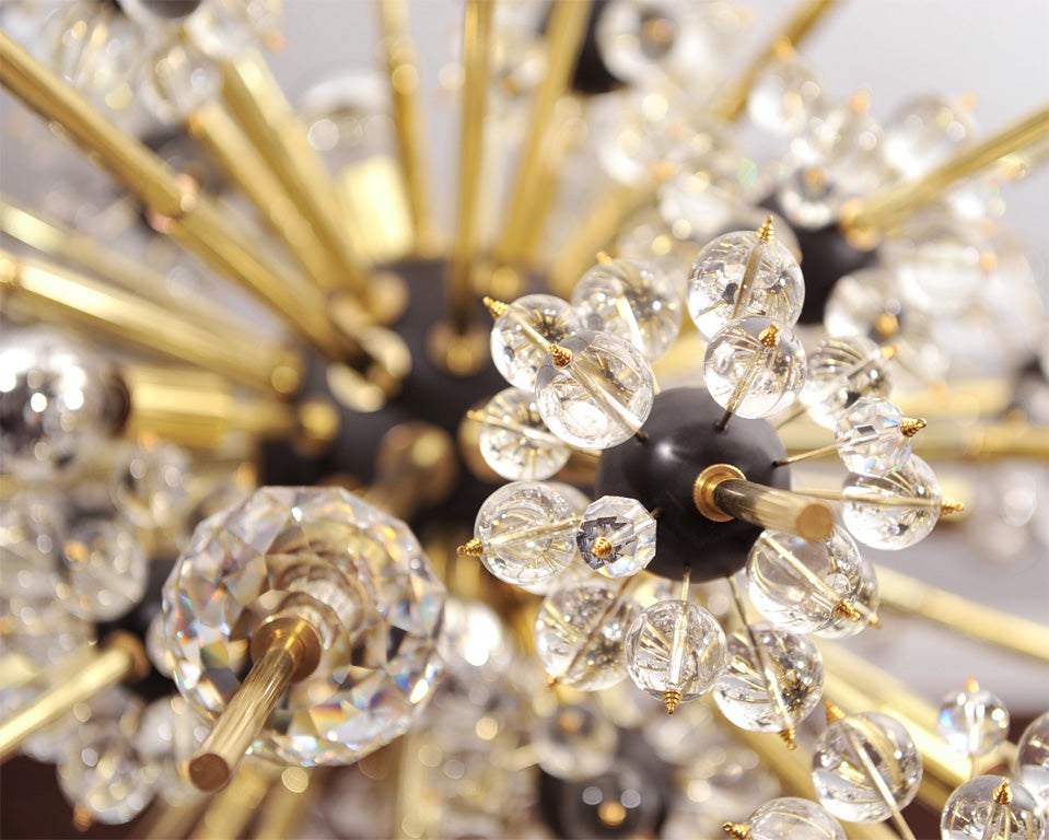 Contemporary Crystal and Brass Rod Sputnik Chandelier with Black Spheres For Sale