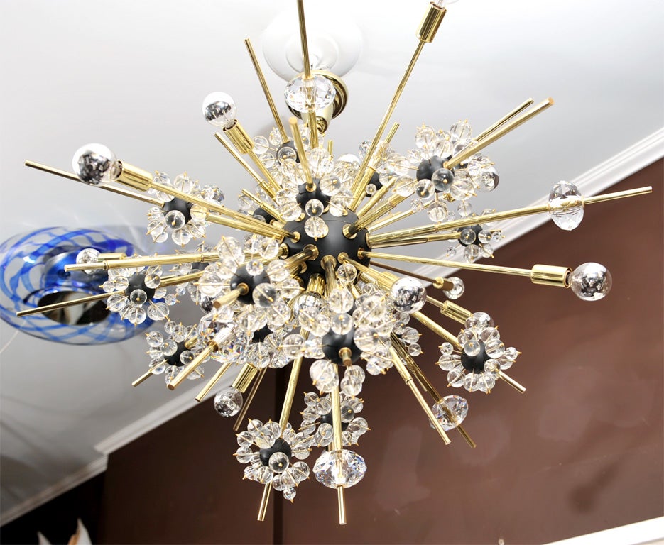 Crystal and Brass Rod Sputnik Chandelier with Black Spheres For Sale 2