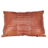 BROWN CROCODILE PILLOW WITH BROWN LEATHER BACK