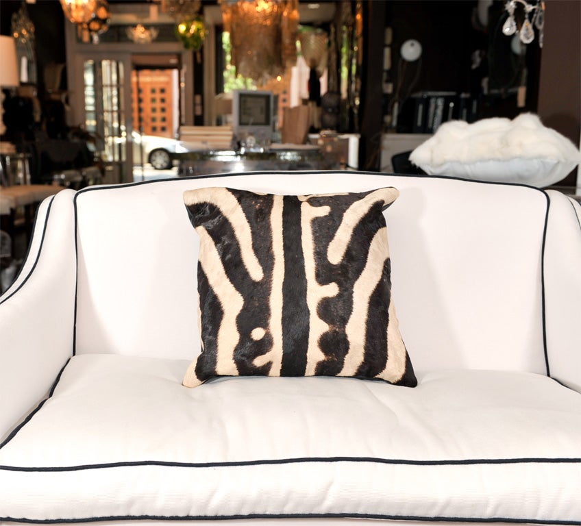 Zebra Skin Pillow with Black Leather back.