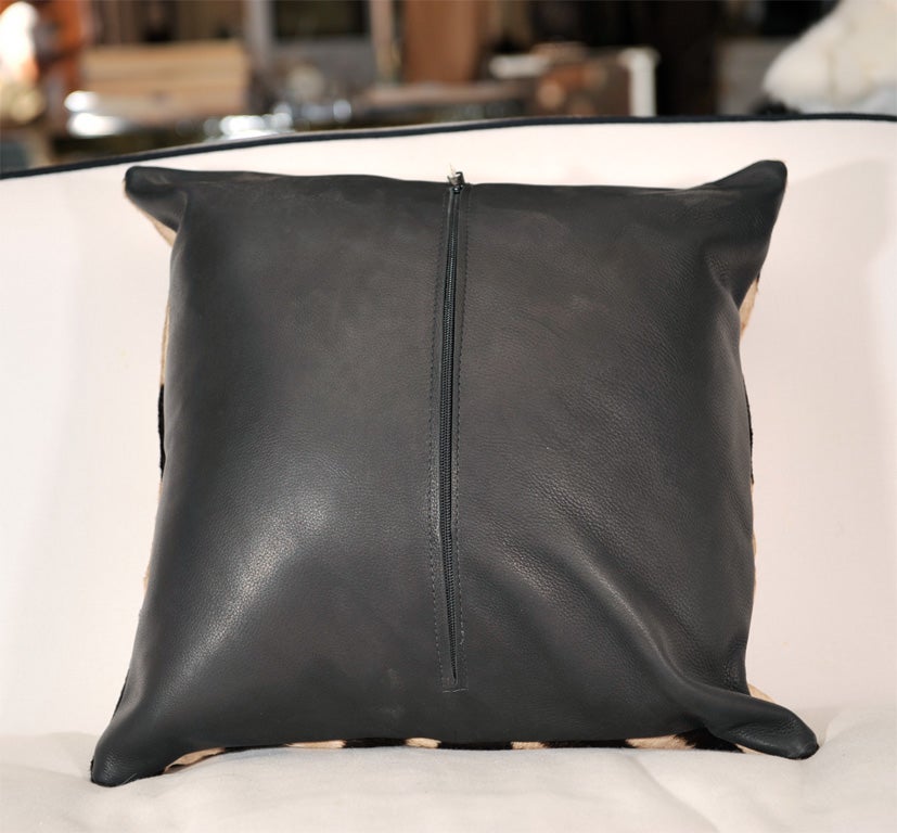 Zebra Pillow with Brown Leather backing In Excellent Condition In New York, NY