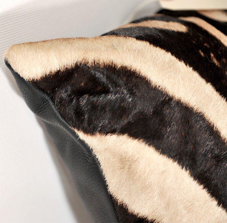 Contemporary Zebra Pillow with Brown Leather backing