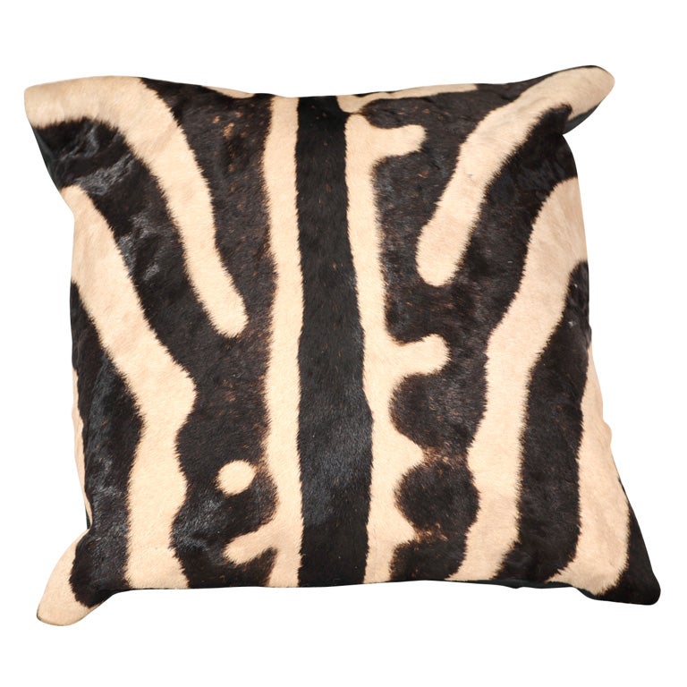 Zebra Pillow with Brown Leather backing