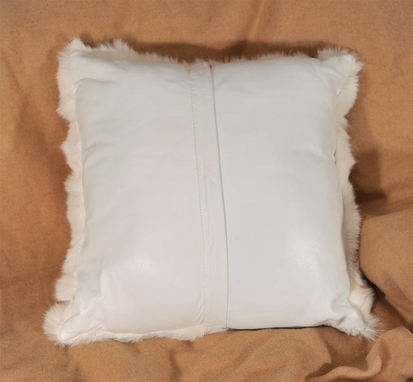 White Fox Fur Pillow with White Leather Back In Excellent Condition In New York, NY