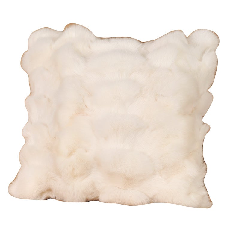 White Fox Fur Pillow with White Leather Back