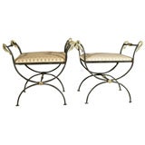 PAIR of Swan Stools- Iron with Brass decoration