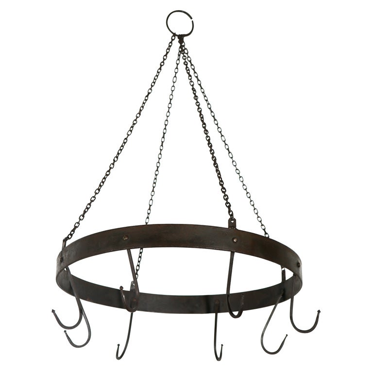 19THC HAND FORGED IRON POT HANGER W//ORIGINAL CHAIN