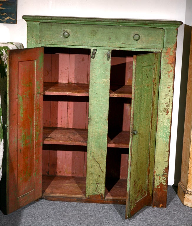 19th Century 19THC ORIGINAL GREEN PAINTED JELLY CUPBOARD