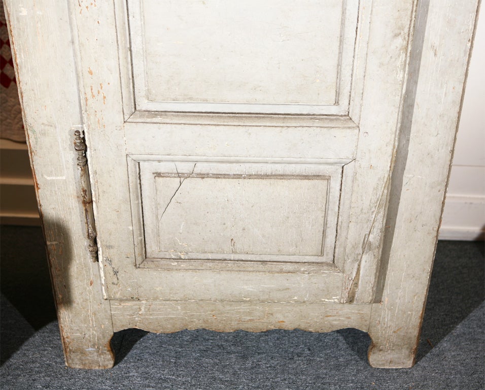 18THC ORIGINAL GREY PAINTED FRENCH WALL CUPBOARD W/SHELFS