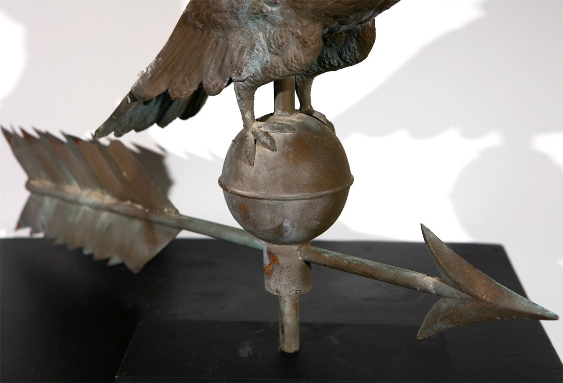 American LATE 19THC EAGLE/COPPER FULL BODY WEATHERVANE ON  IRON STAND