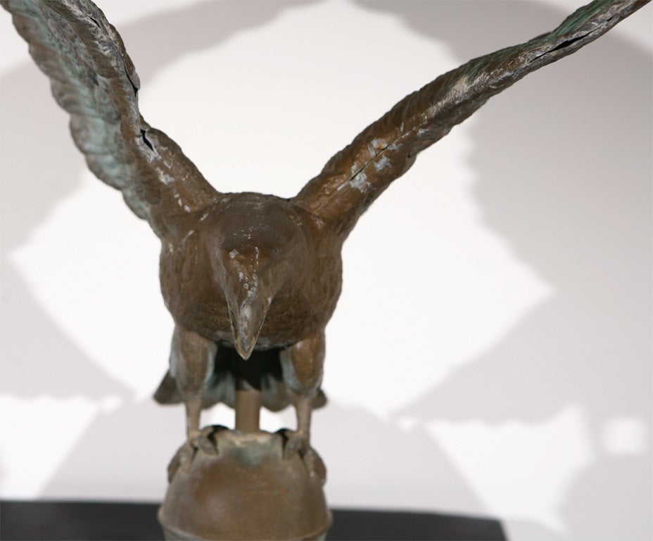 LATE 19THC EAGLE/COPPER FULL BODY WEATHERVANE ON  IRON STAND 2