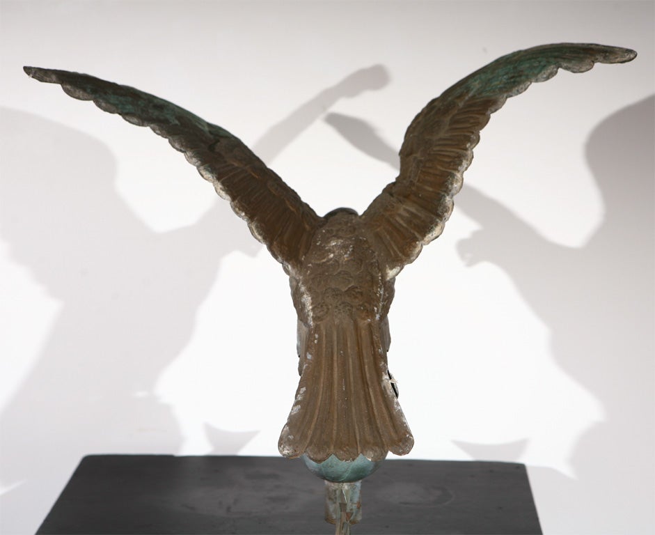 LATE 19THC EAGLE/COPPER FULL BODY WEATHERVANE ON  IRON STAND 3