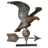 Antique LATE 19THC EAGLE/COPPER FULL BODY WEATHERVANE ON  IRON STAND