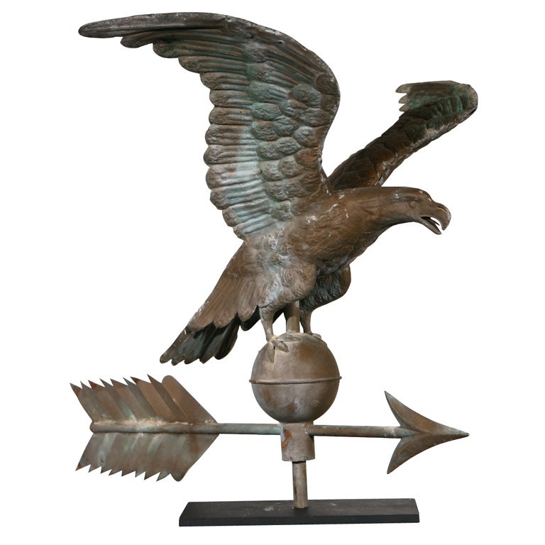 LATE 19THC EAGLE/COPPER FULL BODY WEATHERVANE ON  IRON STAND