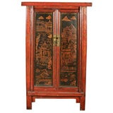 Red Painted Chinoiserie Armoire