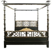 Vintage Magnificent Ebonized Maison Jansen Chinoirserie Bed