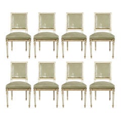 Antique Set of Eight Maison Jansen  Leather Dining Chairs