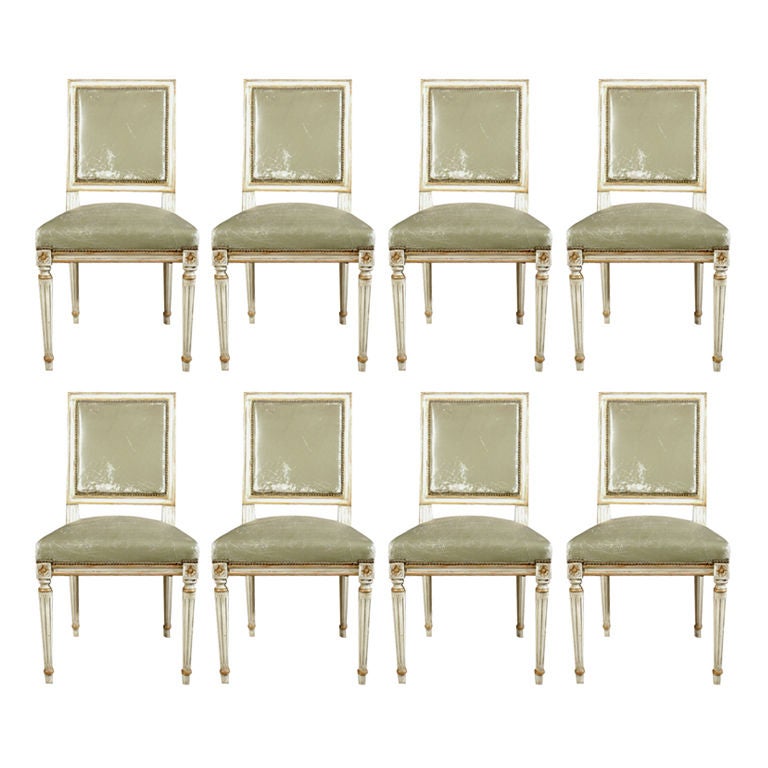 Set of Eight Maison Jansen  Leather Dining Chairs