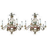 Pair of French Directoire Style Painted Iron Chandeliers
