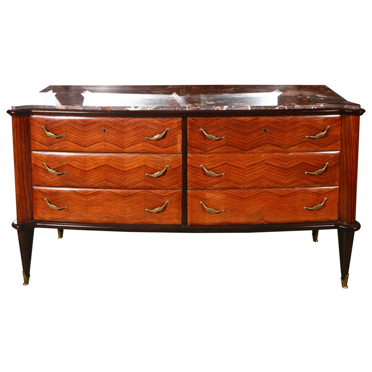 French Parquetry Marble-Top Dresser