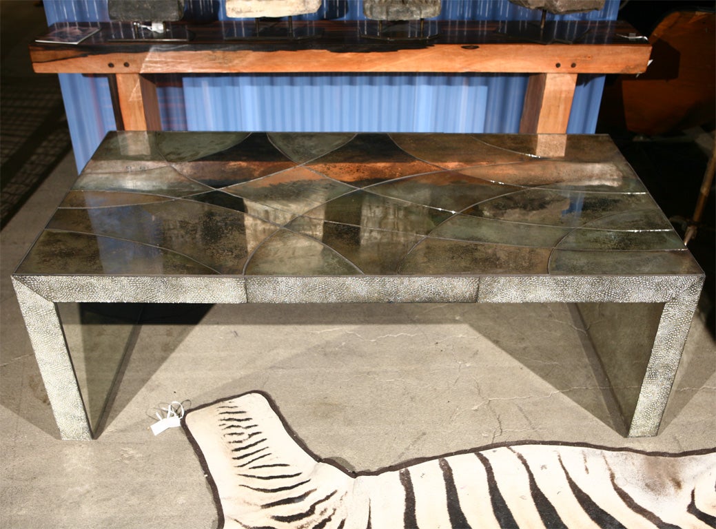 Mirrored Faux Shagreen Rectangular Coffee Table