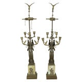 PAIR  BRONZE  EMPIRE  CANDLEABRA  LAMPS