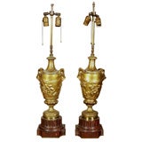A PAIR  OF  CLODION SIGNED GILT BRONZE LAMPS