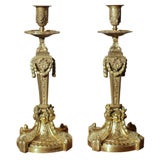 PAIR LOUIS  XVI DORE BRONZE CANDLESTICKS