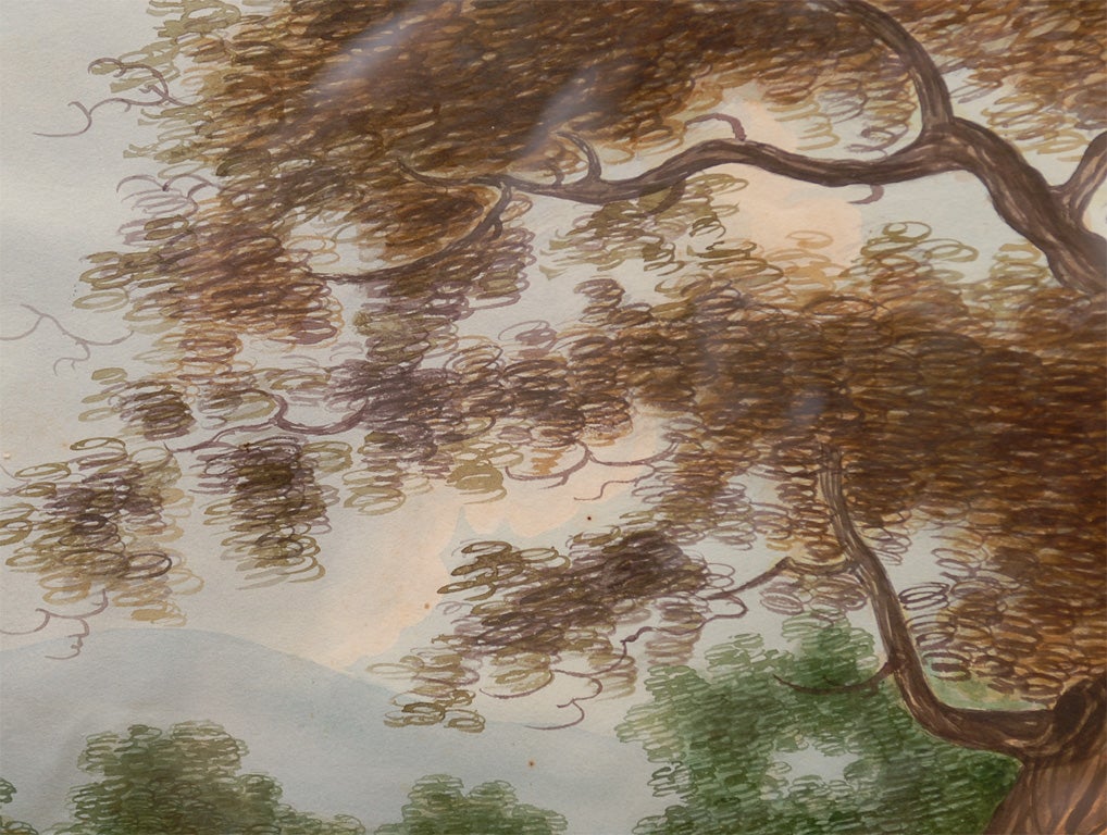 Peinture Paire de paysages à l'aquarelle anglaises avec châteaux gothiques sur une rive en vente