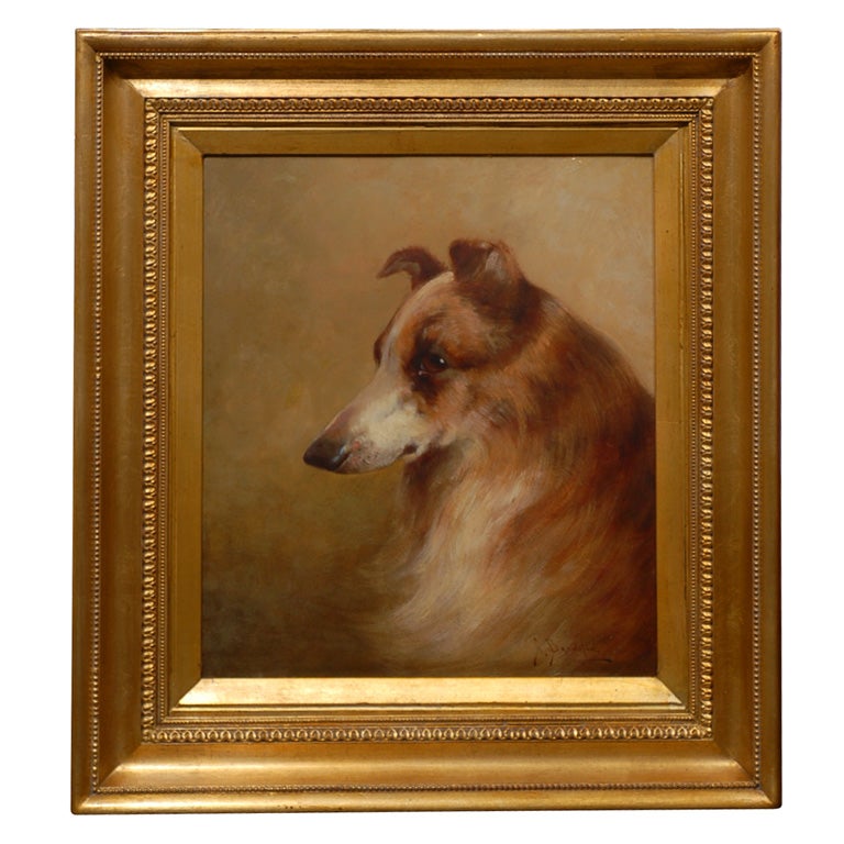 19th Century English Painting of a Rough Collie by Victorian Artist Brownlow