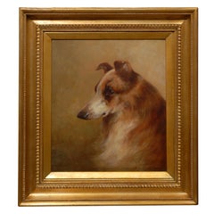 Antique 19th Century English Painting of a Rough Collie by Victorian Artist Brownlow