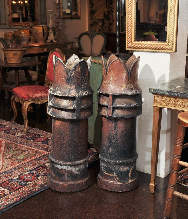 Pair of salt glazed terra cotta chimney pots, English circa 1880
