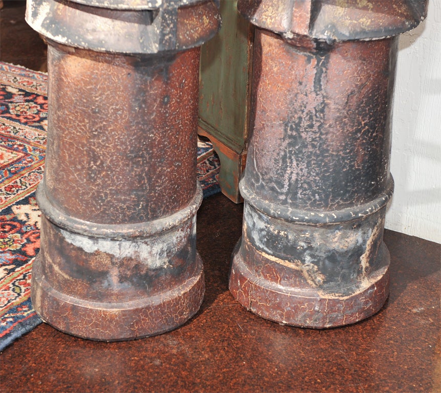 English Pair of salt glazed terra cotta chimney pots