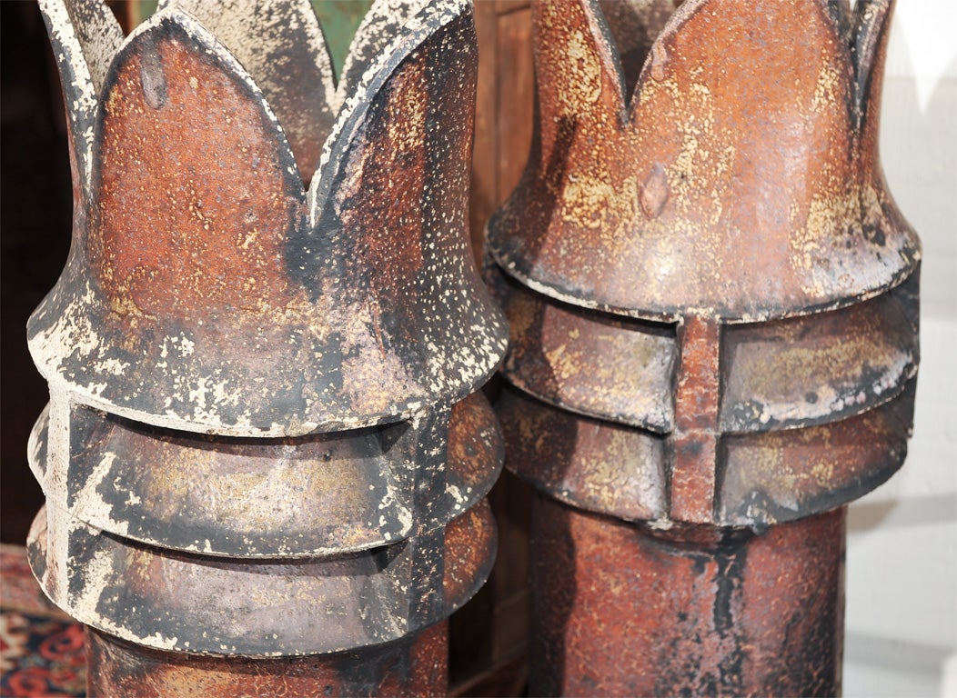 19th Century Pair of salt glazed terra cotta chimney pots