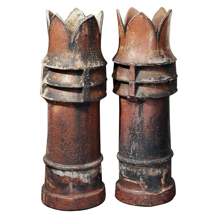 Pair of salt glazed terra cotta chimney pots
